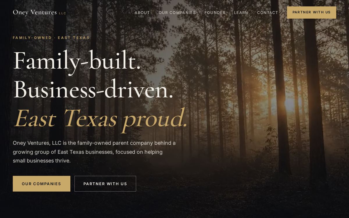 Oney Ventures, LLC homepage on a desktop screen